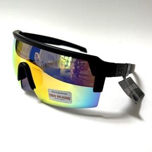 New Original TRUE RELIGION Wrap Around Sunglasses Mirror Iridescent Acetate BLK